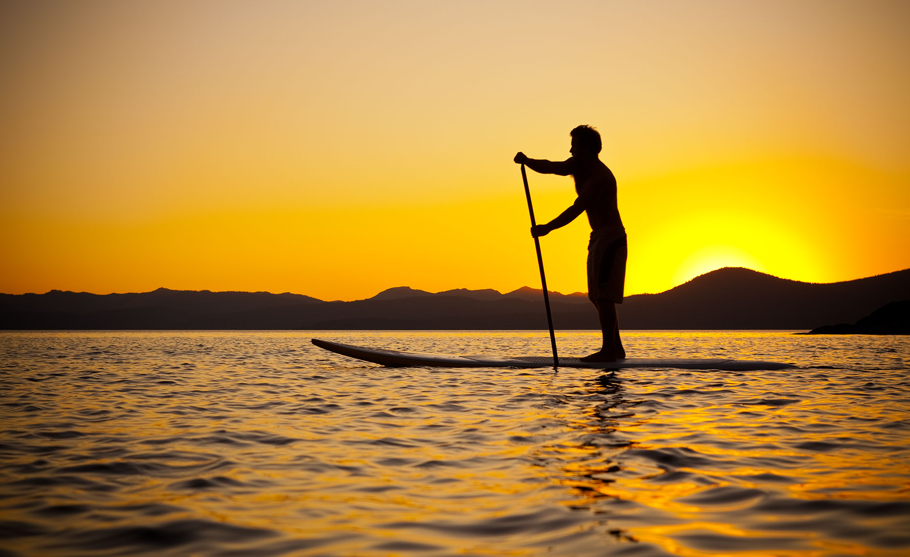 Lake Tahoe Sunset Paddleboarding Photo